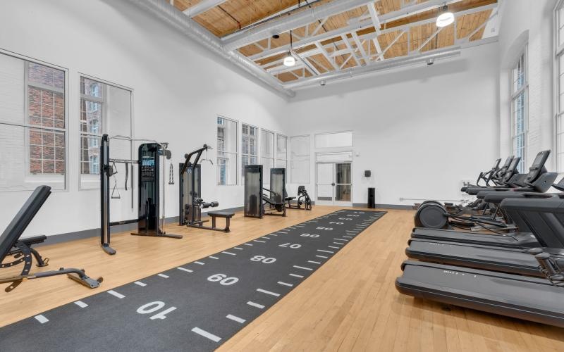 a gym with treadmills